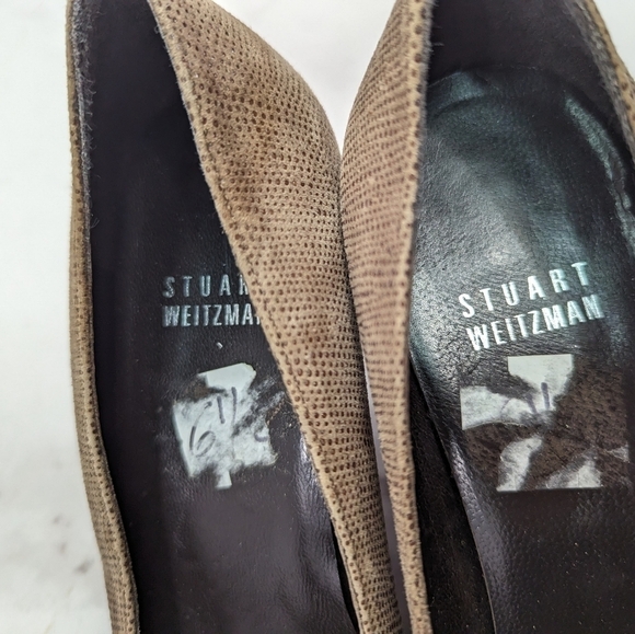 Stuart Weitzman 6.5 M Block Heel Pumps Women Tan Square Toe Buckle Snakeskin - Picture 6 of 11